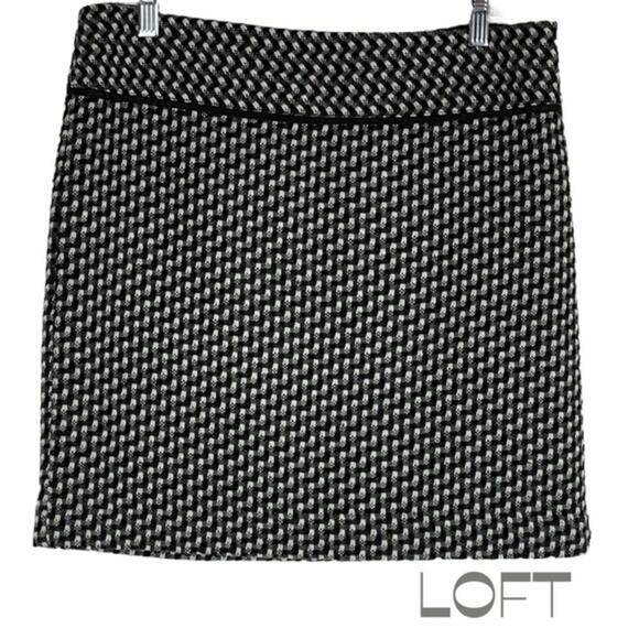 LOFT Black, Gray and White Woven Tweed Academia Prep Skirt NWOT Size 6 - Picture 1 of 11